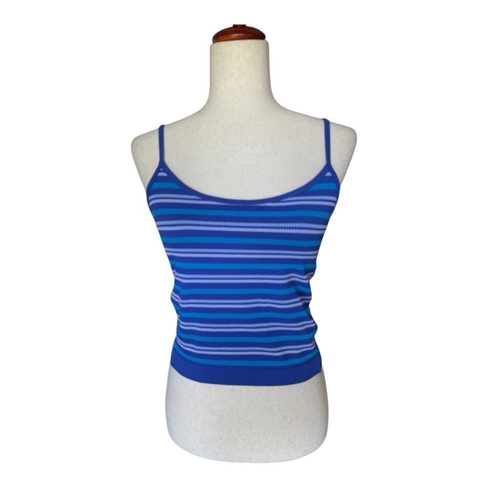 Forever 21 Cropped Tank Top Blue Striped Ribbed Spaghetti Straps Size Small